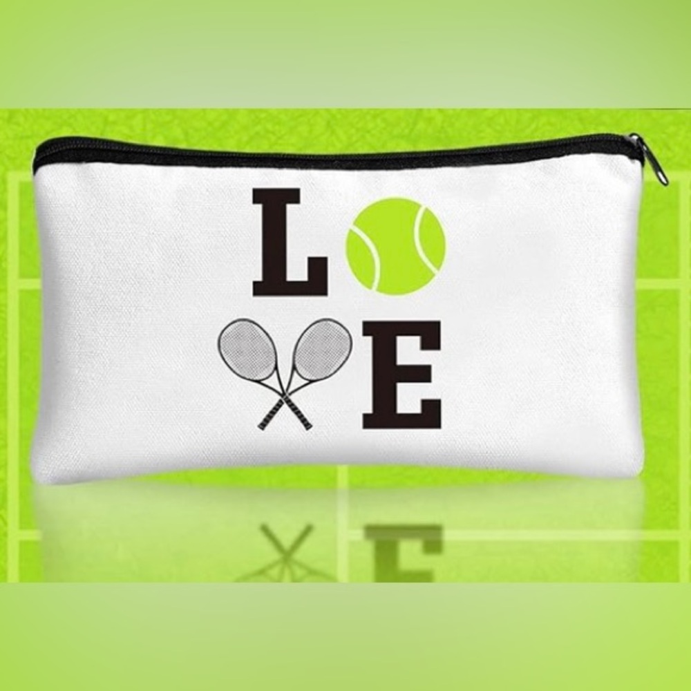 Tennis Love White Cosmetic Canvas Pouch - New without Tags